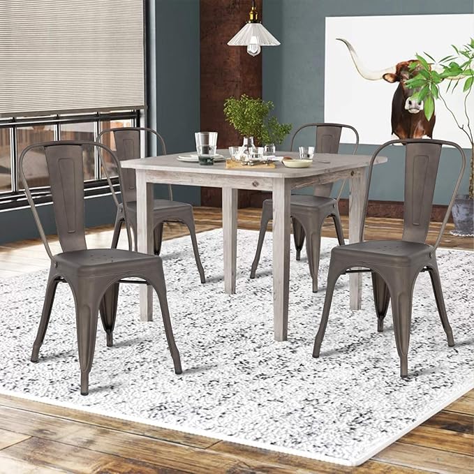 BestOffice 18 Inch Metal Chairs Set of 4 Metal Stackable Patio Chairs Seat Height Café Restaurant Dining Chairs Indoor Outdoor with Waterproof Tolix Side