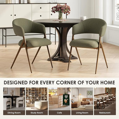 COLAMY Dining Chairs Set of 2, Mid Century Modern Dining Room Kitchen Dinner Chairs with Iron Legs, Open Back and Padded Seat, for Living Room/Bedroom/Restaurant/Cafe, Green