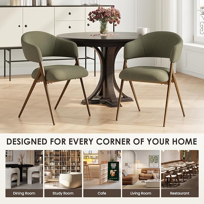 COLAMY Dining Chairs Set of 6, Modern Fabric Upholstered Dining Room Kitchen Side Chairs with Iron Legs, Open Back and Padded Seat, for Living Room/Restaurant/Cafe, Green