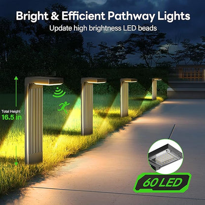 COXSENI Solar Pathway Lights Outdoor 4Pack, 2 Color in 1 Motion Sensor Walkway Lights 400LM with Warm/Cool White, 12H Lasting, IP65 Waterproof Solar Powered Landscape Lighting for Garden, Yard