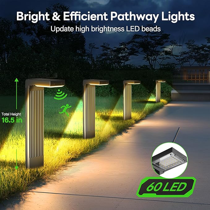 COXSENI Solar Pathway Lights Outdoor 6Pack, 2 Color in 1 Motion Sensor Walkway Lights 400LM with Warm/Cool White, 12H Lasting, IP65 Waterproof Solar Landscape Lighting for Garden, Yard