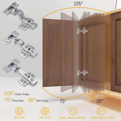 40 Pack 20 Pairs Soft Close Half Overlay Cabinet Hinges European Kitchen Heavy-Duty Frameless Adjustable Concealed 35mm Cup 3D Clip-On Two-Way Hinge Nickel Plated Finish