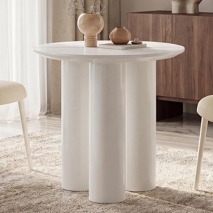 Guyii 29.92" Cream White Dining Table, Modern Round Kitchen Table, Small Indoor End Table for Kitchen, Bar, Living Room, Small Space, Easy Assembly, Table Only