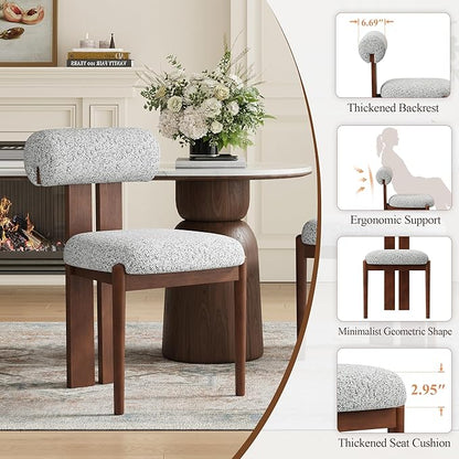 MALOL Modern Wooden Dining Chairs Set of 4, Upholstered Fabric Kitchen Chairs with Sculptural Backrest, Mid-Century Farmhouse Dining Room Chairs with Solid Wood Legs, Light Grey