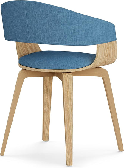 SIMPLIHOME Lowell Dining Chairs - Upholstered Light Natural Oak Bentwood Frame and Linen-Style Fabric Kitchen Chair in Blue, Modern Dining Room Seating with Curved Back and Padded Seat