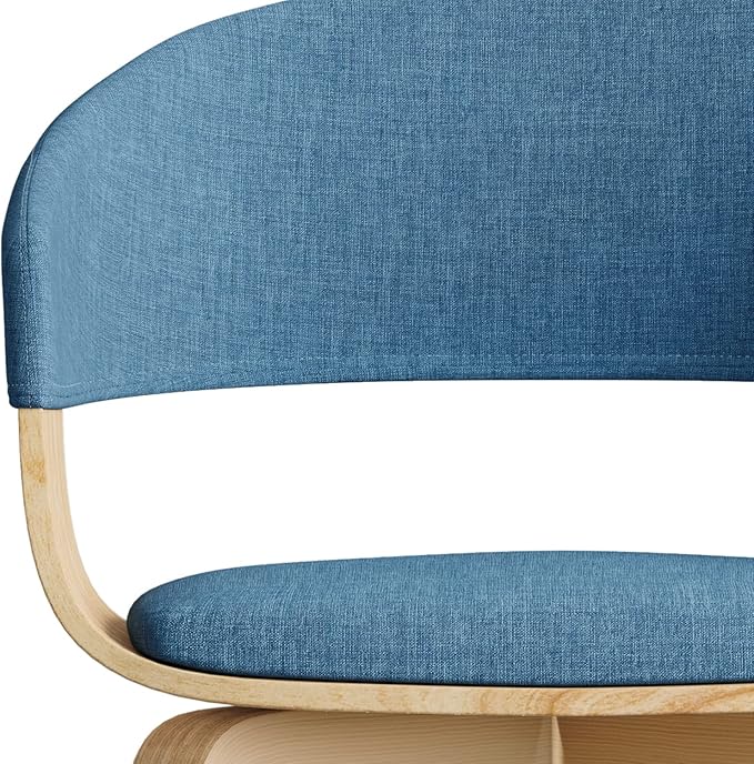 SIMPLIHOME Lowell Dining Chairs - Upholstered Light Natural Oak Bentwood Frame and Linen-Style Fabric Kitchen Chair in Blue, Modern Dining Room Seating with Curved Back and Padded Seat
