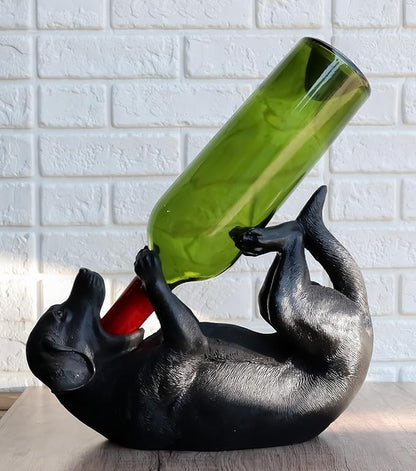 Ebros Lifelike Purebreed Pedigree Canine Adorable Black Labrador Retriever Dog Wine Bottle Holder Figurine Statue As Kitchen Wine Cellar Centerpiece Decor Storage Organizer