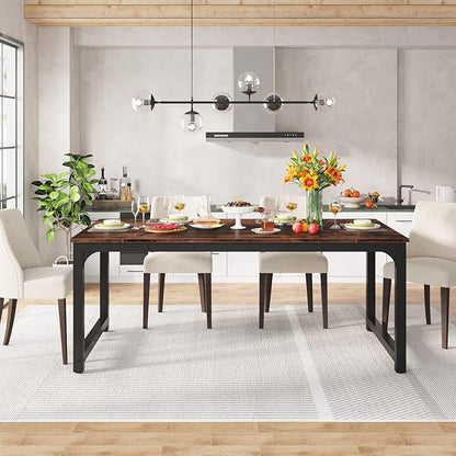 LITTLE TREE 78.7 Inch X-Large Dining Table Rectangular Kitchen Furniture for 6 to 8 People, Brown
