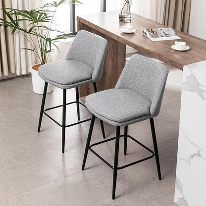 Counter Height Swivel Bar Stools Set of 2, 360° Swivel Upholstered Barstools with Back and Metal Legs, 25.6" Seat Height,Counter Stools for Kitchen Island and Pub,Linen Cloth