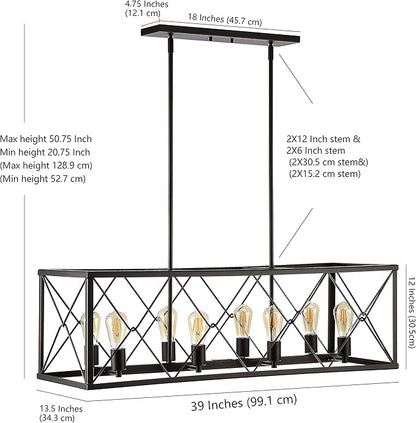 JONATHAN Y 39" Oil Rubbed Bronze 8-Light Farmhouse Drum Pendant Light, Industrial Dimmable LED Chandelier for Kitchen, Iron Metal Basket Shade, Bulbs Included (JYL7504A)