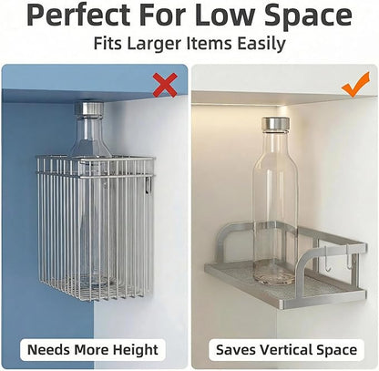 PUSDON 2-Pack Wide Hollowout Shower Caddy & Spice Rack, Wall Mount Bathroom Organizer with Mesh Bottom, Easy Access Cabinet Door Shelf Holds 50LBS - Silver Gray, Hollowout