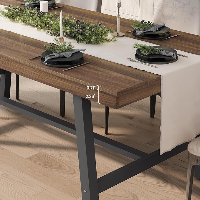 GarveeHome 63 Inch Small Space Dining Table for 4-6 People, Rectangular Kitchen Table for Apartment & Dining Room, Heavy Duty Metal Frame, Retro Brown