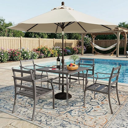 EROMMY 5-Piece Outdoor Patio Dining Set, 4 Metal Slat Chairs & Square Table with Umbrella Hole, All-Weather Patio Furniture for Backyard, Deck and Garden