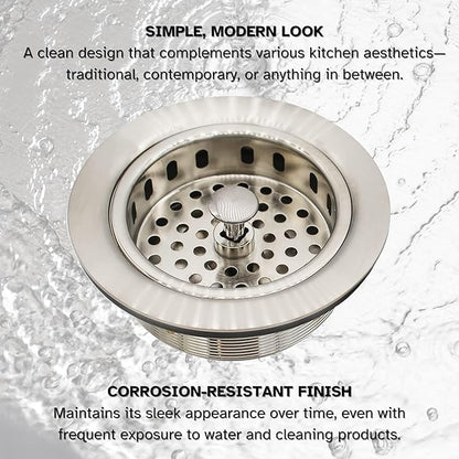 Westbrass A2165-07 4-1/4" OD Post Style Large Kitchen Basket Strainer with Waste Disposal Flange and Stopper Drain Set, Satin Nickel