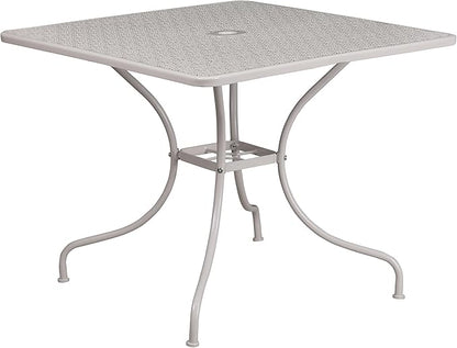 Flash Furniture Oia Commercial Grade 35.5" Square Light Gray Indoor-Outdoor Steel Patio Table with Umbrella Hole