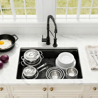 30 Inch Undermount Black Kitchen Sink,16 Gauge Stainless Steel Kitchen Sink Single Bowl, 30"x19"x9" Ledge Workstation Sinks With All Accessories, Multi-Functional Workstation Sinks