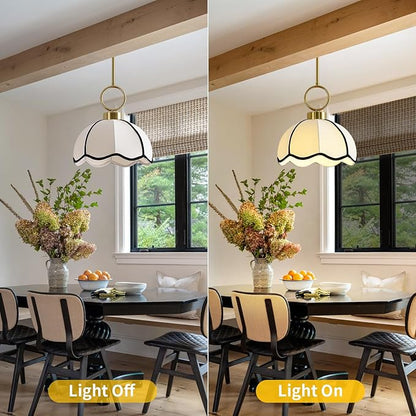 11.81” Modern Boho Pendant Light Vintage Farmhouse White Fabric Pendant Light Fixtures Adjustable Rod Hand Woven Pendant Lights for Kitchen Island, Dining Room, Bedroom, Hallway, Entryway