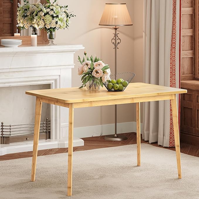 HOOBRO Dining Table, Bamboo Dining Room Table for 4-6, 47.2" Rectangle Kitchen Table, Easy to Assemble, for Dining Room, Living Room, Office, Kitchen, Apartment, Natural YL120CZ01
