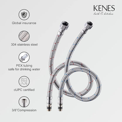 KENES Single Handle Bathroom Sink Faucet, Brushed Nickel Vanity Faucet for Bathroom Sink, with Pop Up Drain Stopper & Water Supply Lines LJ-9031