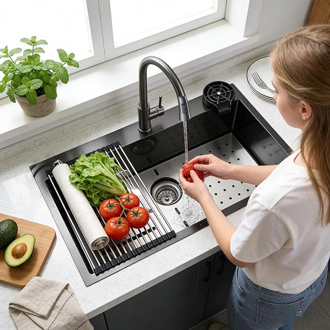 Kitchen Sink, 304 Stainless Steel Sink, Single Bowl, Drop In Kitchen Sink with Complete Accessories, Perfect for Homes, Apartments, and Modern Kitchens in All Settings(Gunmetal, 30 * 18 in)