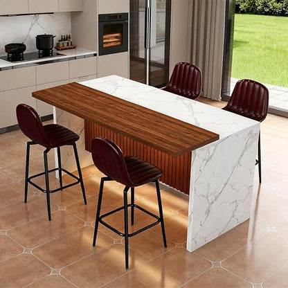 63" Modern Kitchen Island with Marble-Look Surface with 2/4 Bar Stools, Island Table with LED Lights, for Kitchen,Dining Room, Bar, Office, Living Room (White+4Dark Brown)