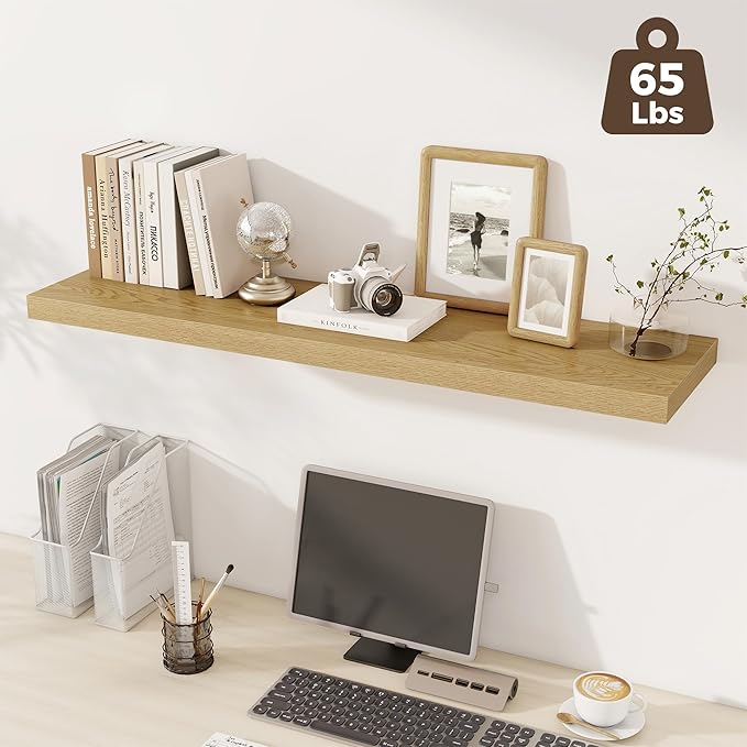 Fun Memories 12 Deep Floating Shelves for Wall, 48W x 12D Extra Large Floating Shelves Set of 2, Hanging Wood Wall Shelves for Living Room, Kitchen, Bedroom, Farmhouse, Laundry Room, Office - Oak