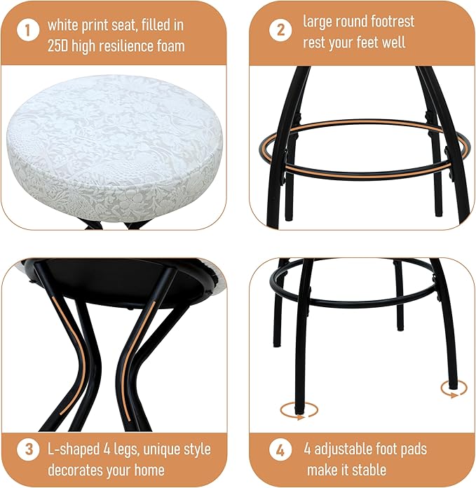 Modern Backless Bar Stools Set of 2 Round Upholstered Counter Stools for Kitchen Island Velvet Dining Chairs，Black