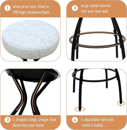 Modern Backless Bar Stools Set of 2 Round Upholstered Counter Stools for Kitchen Island Velvet Dining Chairs，Black