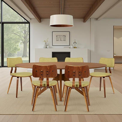 Armen Living Jaguar Mid-Century Dining Chair in Walnut Wood and Green Fabric - Set of 6
