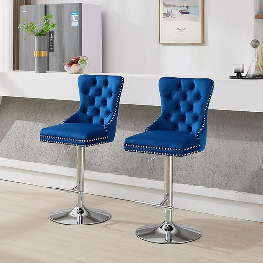 Modern Dining Chair Mid-Century Kitchen Table and Chairs with Sturdy Stable Base, Easy Assembly Luxury Furniture for Dining Room, Home Pub and Kitchen Island,Blue-Foam-setof2