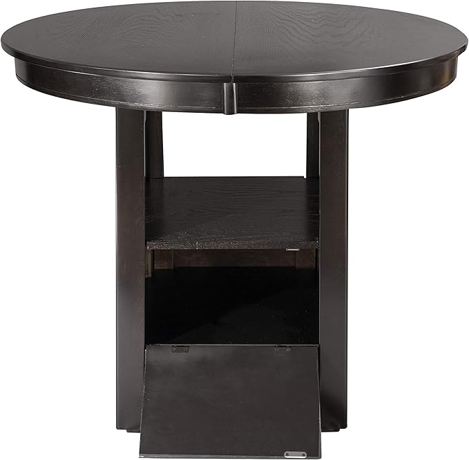 Lexicon Meyer 60 Inch Bar Table - Round Counter Height Small Kitchen Table for 2-4, Solid Wood, Oval Extendable Leaf for Small Dining Room, Storage Space, Shelf, Easy Assembly, Dark Cherry Brown