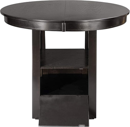 Lexicon Meyer 60 Inch Bar Table - Round Counter Height Small Kitchen Table for 2-4, Solid Wood, Oval Extendable Leaf for Small Dining Room, Storage Space, Shelf, Easy Assembly, Dark Cherry Brown