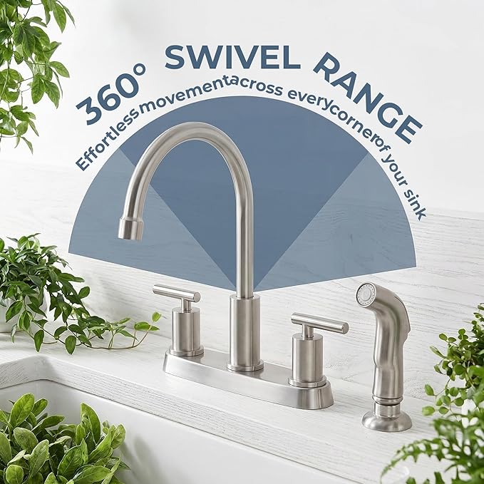 Kitchen Faucets, Kitchen Sink Faucet, Brushed Nickel Kitchen Faucet with Sprayer, 3 or 4 Hole RV Faucet for Kitchen Sink, Stainless Steel Touch Kitchen Faucet with Side Sprayer, TDLKF024L
