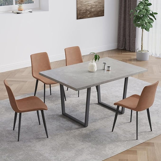HIPIHOM 5 Piece Dining Table Set, 42.9 Inch Modern Kitchen Dining Table and Leather Dining Chairs for Kitchen Dining Room (Table + 4 Brown Chairs)