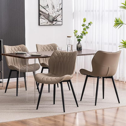 Kidol & Shellder Dining Chairs Set of 2, PU Leather Upholstered Kitchen Chairs with Back Armless, Mid Century Modern Side Chair for Dining Room, Living Room, Lounge, Restaurant, Khaki