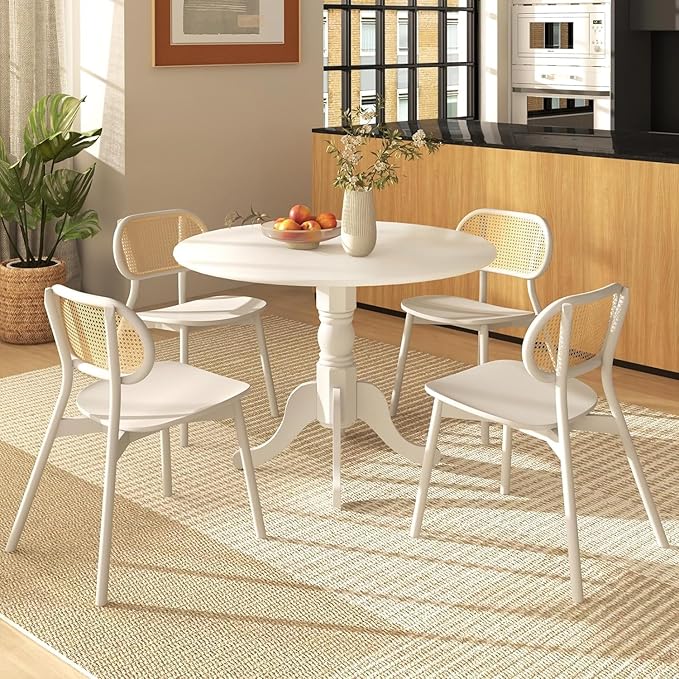 Giantex 39-Inches Round Dining Table for 4, Rubber Wood Kitchen Table for Dinette Dining Room, Living Room, Restaurant, Dinner, 220 Lbs Capacity (White)