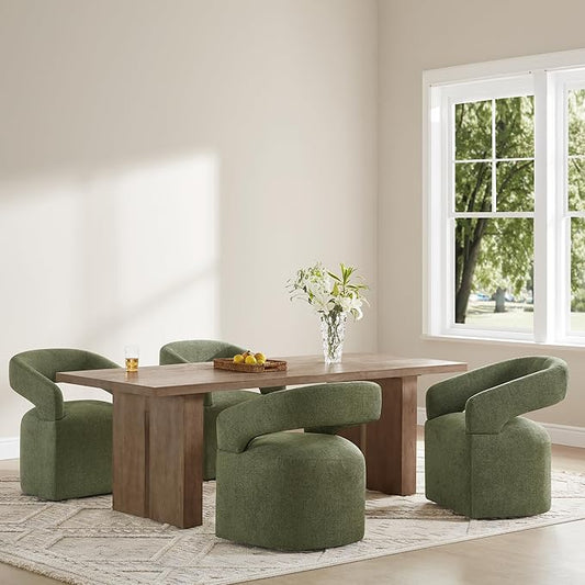 KISLOT Upholstered Dining Chairs with Casters, Modern Barrel Side Armchair with Rollers for Dining Room, Bedroom, Kitchen, Reading Room, Green, Set of 2