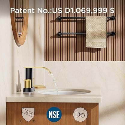 FORIOUS Black and Gold Bathroom Faucets, Waterfall 4 Inch Centerset Bathroom Sink Faucet with Metal Pop up Drain and cUPC Hose for Basin, Vanity, RV, Pedestal 2 or 3 Hole Sink