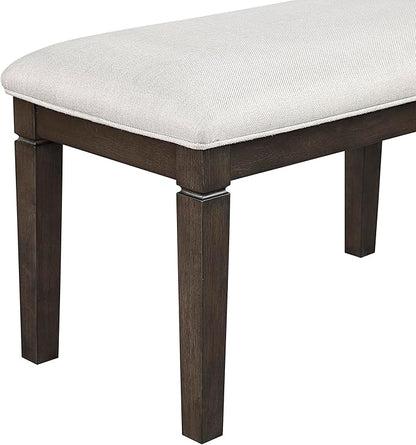 Lexicon Dining Bench with Padded Seat and Wooden Frame, 58" W Entryway Bench, Beige Textured Fabric Upholstered Dining Seat for Kitchen/Living Room, Easy Assembly, Dark Espresso