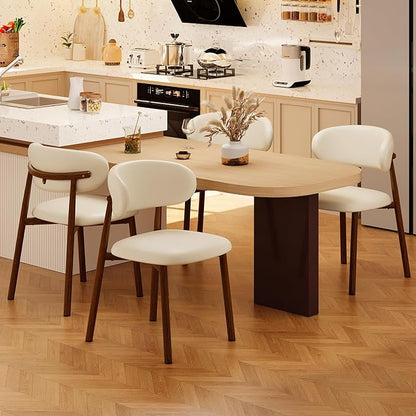 Kitchen Dining Chairs Set of 4 Modern Upholstered Leather Farmhouse Dining Room Chair with Metal Legs, Walnut/Beige