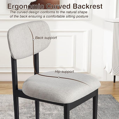 Casaphoria Upholstered Dining Chairs Set of 2, Mid-Century Modern Kitchen Chairs with Solid Wood Legs & Thick Cushion, Ergonomic Fabric Accent Chairs for Dining Room, Vanity & Office, Gray and Black