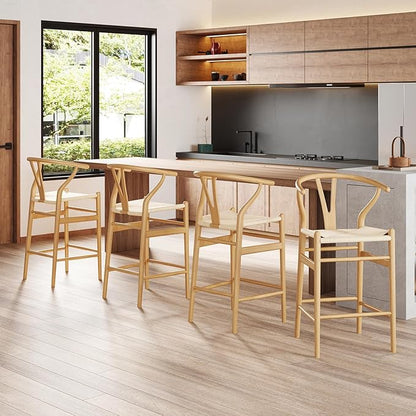 Modern Dining Chairs with Natural Weave Seat - Sturdy Construction Bar Stools for Kitchen Island, Versatile Use in Dining Room and Bedroom, Stylish Simple Design Comfortable Fully Assembled,Natural-Ra