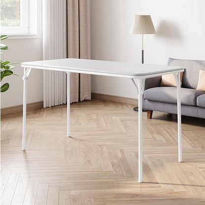 IDEALHOUSE 4 Feet Folding Table, Protable Foldable Card Table, Metal Legs Support, Upholstered PU Leather Tabletop, Heavy Duty, No Assembly Required, Perfet for Indoor and Outdoor, Gray