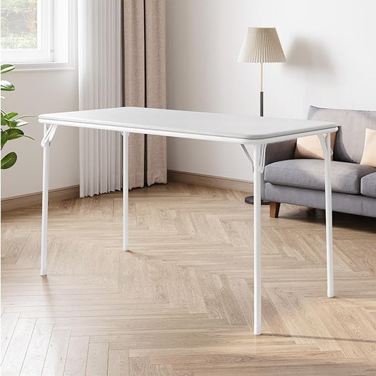 IDEALHOUSE 4 Feet Folding Table, Protable Foldable Card Table, Metal Legs Support, Upholstered PU Leather Tabletop, Heavy Duty, No Assembly Required, Perfet for Indoor and Outdoor, Gray