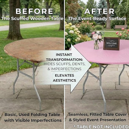 Kwik-Covers 10 Pack of Round Plastic Table Covers - 60" or 72" Round - Indoor or Outdoor Fitted Covers (Tables NOT Included) (Pink, 60" Round)