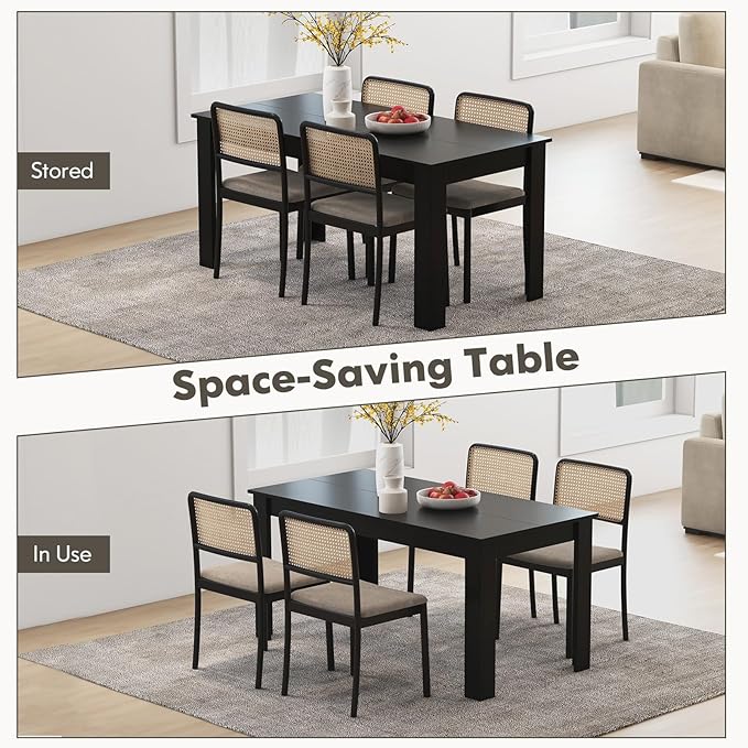63-Inch Dining Table for 4-6 People, Rectangular Wooden Kitchen Table, L-Shaped Legs, 330 LBS Weight Capacity, Modern Farmhouse Dinette Table for Restaurant, Living Room, Family (Black)
