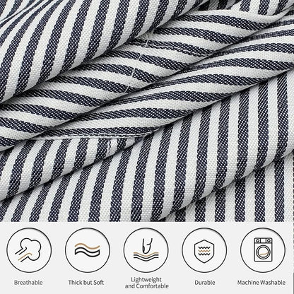 NLUS 2 Pcs Kitchen Cooking Aprons, Poly/Cotton Blend Adjustable Soft Bib Stripe Aprons with 2 Pockets for Women Men Chef (Blue Pinstripes/Black Pinstripes)