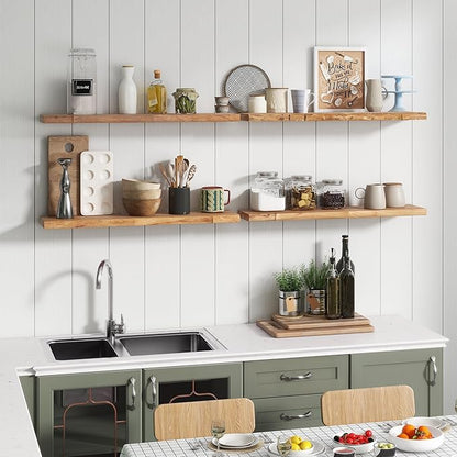 Venusmiles Reclaimed Elm Wood Floating Shelves for Wall, Live Edge 36" W x 9.2" D x 1.4" H, Set of 2 Invisible Wall Mounted Shelves for Living Room Bedroom Kitchen Bathroom Decor, Natural Finish