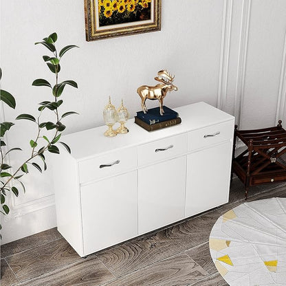 RASOO Buffet Kitchen Cabinet Storage Sideboard Cabinet Cupboard Sideboard Buffet Kitchen Room (White -3 Doors and 3 Drawers)