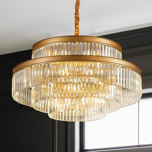 31.5" 18-Light Modern Crystal Chandelier Light Fixture Large 4-Tier Gold Luxury Glam Chandeliers for Dining Room Round Hanging Pendant Lighting for Living Room Kitchen Bedroom Foyer Lobby